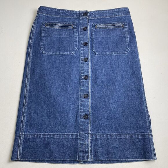 Modest Denim Midi Skirt Size 8 Button Front Pockets - Picture 1 of 5